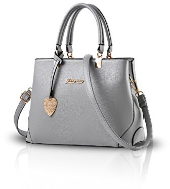 NICOLE & DORIS Handtaschen für Damen Elegant Henkeltaschen PU Leder Schultertasche wasserdichte Umhängetasche Modern Taschen mit Anhänger Hellgrau