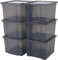 Iris Ohyama 6 Cajas de Almacenaje Plástico Versátiles con Tapa, 30L, Gris, Cierre fácil, Apilable, Duradero, para Armario, Estante, Aula, Organizadora, Ropa, Zapatos, Libre de BPA, USB-M