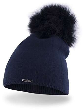 PaMaMi Slouch Beanie für Damen 17504 | warme Strickmütze mit Bommel | gestrickte Bommelmütze | Fellbommel Mütze für Winter | weiche Wintermütze | Farbenauswahl