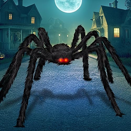 JOYIN Araña Peluda de Halloween de 6.5 pies, decoración al Aire Libre, Ojos LED iluminados, Aterrador, araña Gigante Falsa, araña Peluda para decoración de Halloween, Patio,