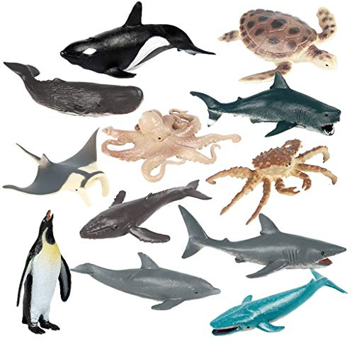 JOKFEICE Figure di Animali 12 PCS Realistico Plastica Marine Animali Figurine Set Comprende Balenottera Azzurra, Delfino ECC. di Apprendimento Giocattoli Educativi per I Bambini