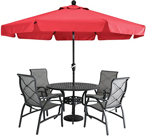 MasterCanopy 270 cm Sonnenschirm neigungsverstellbar, mit schönem Volant, 8 Rippen und Kurbel, für Patio, Garten, Terrasse, Markt, Rot