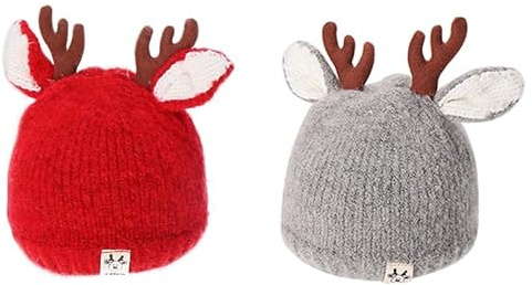 BESPORTBLE 2 Stück-pack Warme Winterstrickmützen aus Wolle für Kinder mit Niedlichem Rehmotiv Dickes Design Kuschelig Weich Babymützen für Kalte Tage