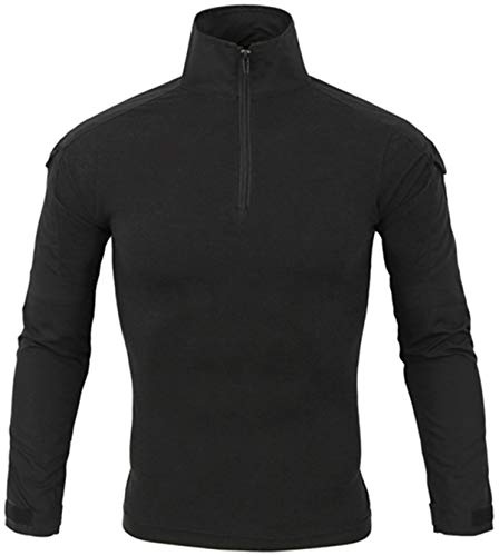 FENG T-Shirt de Combat Militaire Tactique pour Hommes à Manches Longues Chemise Camo Coupe ajustée Uniforme Militaire Accessoires Airsoft Chasse randonnée (Black,4XL)