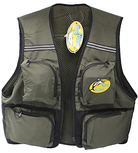 BPS FISH Chaleco de Pesca Transpirable con Múltiples Bolsillos Chaqueta Pesca para Hombres Y Mujeres Chaquetas al Aire Libre (Unisex, Verde, M) OZL-17002VE