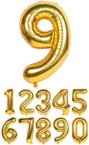40 Zoll Gold Zahl 9 Ballon für Geburtstage, Partys und Jubiläen Große Folie Aufblasbare Ballons 0-9 Zahlen (Nr. 9 Goldballon)
