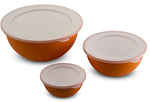 omada Design, Set mit 3 Salatschüsseln mit Deckel (0,5 l - 1,5 l - 3,5 l) innen weiß und außen bunt, Microban antibakteriell, Linie Sanaliving