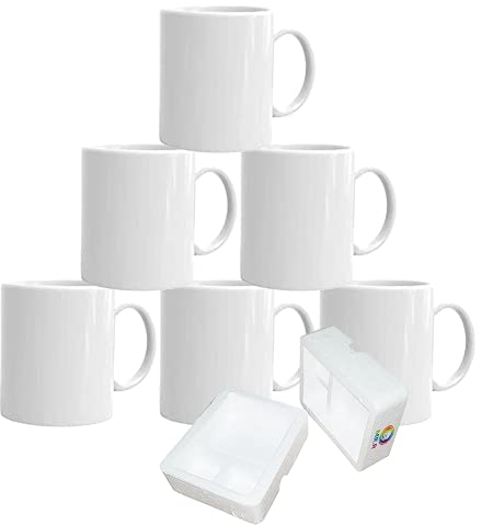 MR.R Sublimation Blanks - Tazas de café de cerámica blanca de 325 ml, taza clásica de cerámica en blanco con asa para leche, té, cola, agua, caja de 6 unidades