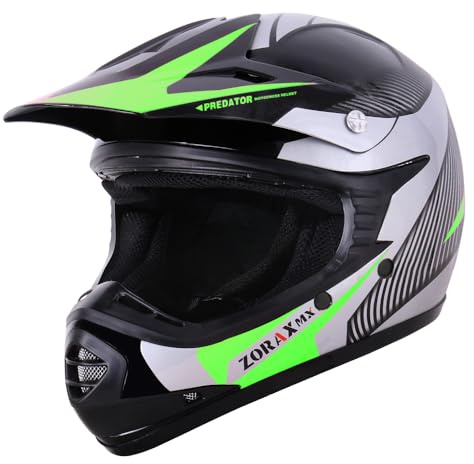 Zorax Green/Silver L (53-54cm) Kids Children Motocross Motorbike Helmet Dirt Bike ATV Motorcycle Helmet ECE 22-06