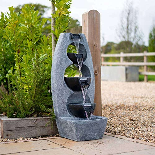Primrose 102cm Stone Effect Pouring Bowls Modern Fountain 5 Tier Cascading Garden Water Feature with LED Lights