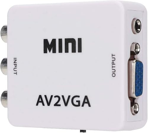 Watris Veiyi Video Converter, 480P Mini AV to VGA Adapter, Composite TV Set-Top Box Audio Video Converter (White)