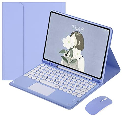 HENGHUI Étui avec Clavier Tactile pour iPad 10e Génération 2022 11,9 - Souris Bluetooth, Clavier Rond et Amovible (Violet)