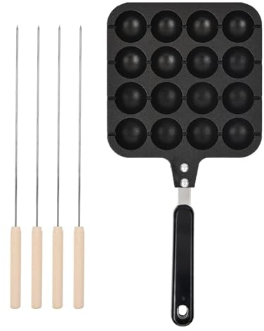 Cyrank Takoyaki Pan Alluminio pressofuso, Aebleskiver Pan Padella per pancake antiaderente commerciale per bignè per pancake Produce 20 palline per pancake con 4 linguette