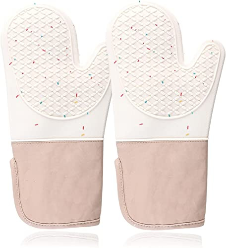 Aoipend Gants de cuisine en silicone antidérapants et résistants à la chaleur avec doublure en coton doux pour barbecue, pâtisserie, cuisine et grillades - Blanc laiteux