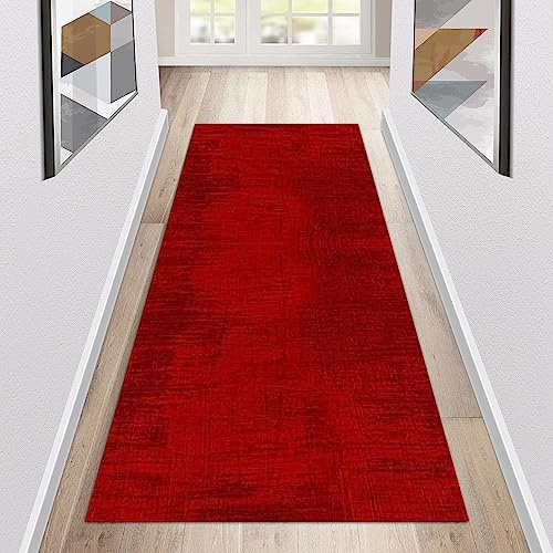Siunwdiy Teppich Läufer Flur Küche rutschfest Waschbar Roter Küchenläufer Lang Abstrakt Korridor -Teppichläufer Küchenteppich Meterware Anpassbar,Rot,140x150cm