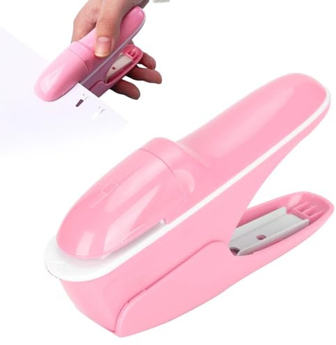 Stapleless Stapler, No Staple Paper Clinch Compact Staple Free Stapler Binding Hand Tool, Up to 8 Sheets Binding(Pink)