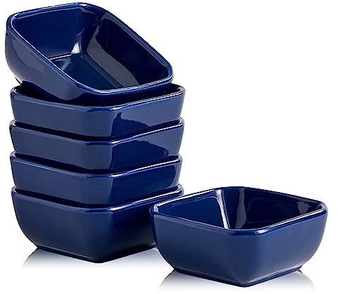 Swuut Keramik Tauchschüsseln Set von 6,3 Ounce Porzellan Kleine Mini Schüssel Quadratische Sojasauce Teller Gut für Tomatensauce, Sushi Soja, BBQ(Marine)