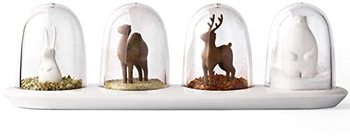 Lot de 4 sucriers avec Couvercle et Plateaux, Boule à Neige en Forme de Petit Bocal contenants de sel et de Poivre, boîte d'assaisonnement, drôle de Petit sucrier Bakey-Four Seasons-1 (Color : Small