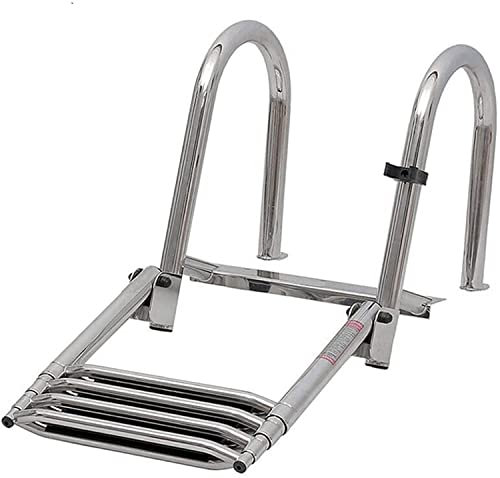 QIANMEI Klappbar Boot Poolleiter 4-stufige Klappbare Ponton-Bootsleiter Mit Griff, Edelstahl-Teleskopleiter Mit Breitem Pedal for Schwimmbad/Dock/Außenbord-Drop-Bootsleiter, 330 Pfund Tragkraft