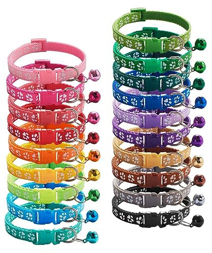 Sichere Katzen halsbänder Schnellverschluss, Kätzchen Halsband mit Glocken, einstellbar 19-32 cm / 7.5-12.5 Zoll, Geeignet für die meisten Katzen (A, 20 zufällige Farbe)
