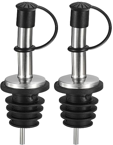 QUARKZMAN Vertedores Botellas Acero Inoxidable, 2uds 90 Mm/3,54 con Tapones Goma, Vertedores Vino Y Licor para Verter Líquidos, Vino, Vinagre Y Mayoría las Botellas Licor (Negro)