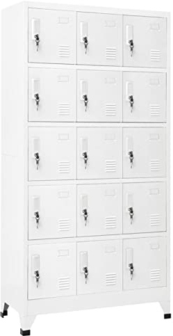 DJEKA Metallschrank Garderobe Mit 15 Schließfächern Schließfachschrank Abschließbar Schränke 90x40x180 cm Lagerschrank Aufbewahrung Spind Kleiderschrank Spind Metall Grau