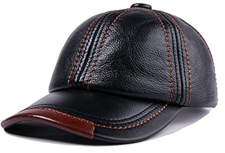 Lederhüte für Herren und Damen Echtes Leder Baseballmütze Männer Schwarz Rindsleder Hut Snapb-Ack Männlich Einstellbare Herbst Winter Echtleder Spitzenhüte Warmes und süßes Geschenk ( Color : Noir , S