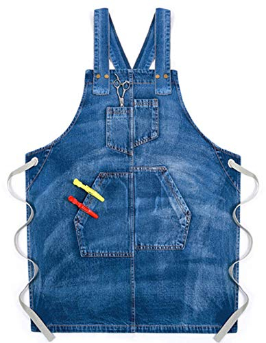ZoRHac Werkzeugschürze, Arbeitsschürze mit Taschen, Denim-Jeans-Werkzeugschürze mit Taschen, wasserdicht, verstellbar, Canvas, leichte Arbeitsschürze (Farbe: Blau, Größe: XL) (Farbe: Blau, Größe: XL)