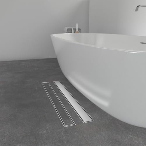 GY Bath Duschrinne 60cm Komplettset,2 in 1 Edelstahl Bodenablauf Befliesbar,360°Siphon mit Geruchsstop, Haarsieb - Duschablauf