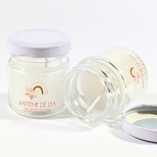 18 Bougies personnalisées | 10H - 40ML - 30GR | Cadeau invité baptême, communion, profession de foi, baby-shower, mariage, anniversaire - Cadeau merci | TE Whaka
