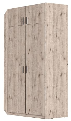 Lomadox Schlafzimmer Eck-Kleiderschrank 4-türig mit Aufsatzschrank, Eiche mit Graphit, SELAWIK-166
