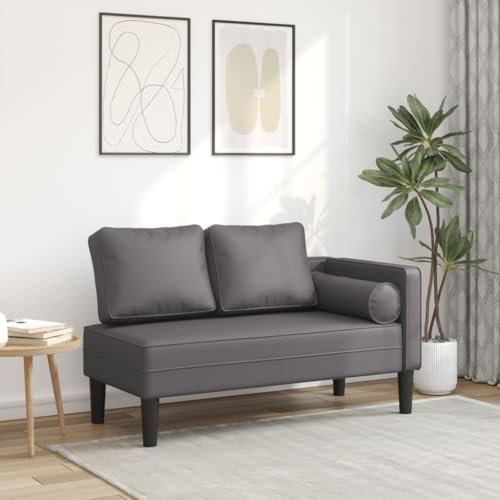 LAPOOH Chaiselongue mit Kissen Grau Kunstleder, Relaxliege Wohnzimmer, Relaxsessel, Lesesessel, Ruhesessel, Bettsofa - 4007567