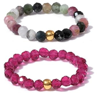 GoPaw Naturstein Ring Damen, 2 Stück Naturstein Perlen Rings, Verstellbarer Boho Ring Perle Stein Edelstein Perle Stapelbar Rings für Damen Mädchen