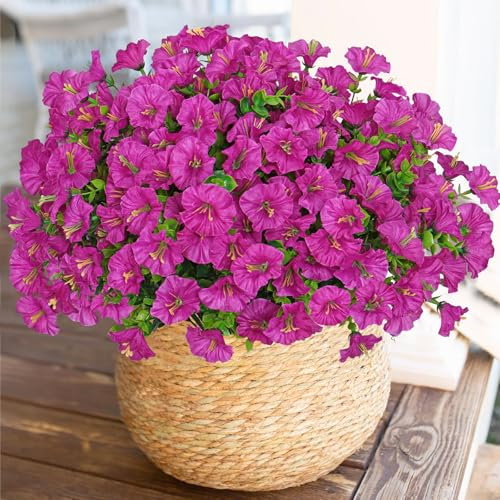 Weldomcor 10 Bundles Outdoor Artificial Flowers UV Resistant Fake Flowers Artificial Morning Glory Shrubs Greenery Faux Plants for Hanging Planter Home Kitchen Garden Porch Window Box Decor (Fuchsia)