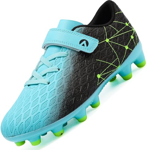 LECYGNB Boys Football Boots Kids Girls Athletics Training Astro Turf Soccer Shoes Teenager Profession Competition Indoor Outdoor Sneakers Unisex Black Cyan UK 6