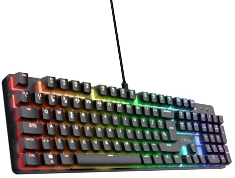 GXTrust 871 Zora Teclado Mecánico Español QWERTY con Iluminación RGB, Interruptores Lineales Huano, N-Key Rollover Anti-ghosting, Teclado Gaming Programmable con Cable USB para PC Portátil
