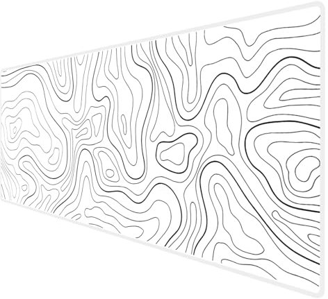 HGWALP Large Gaming Mouse Pad & Extended XXL Computer Game Mouse Mat, Long Desk Pad with Stitched Edges for Keyboard Home Office Gaming Work Big Desk Pad (35.4x15.7x0.12IN, 90x40),White Topographic