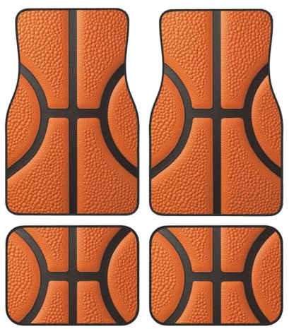 Mexpekil Orange Basketball Skin Auto Matten 4 Stück Universal Auto Fußmatten rutschfeste Auto Fußmatten Dekorative Auto Teppich Protektoren für SUV Van Truck
