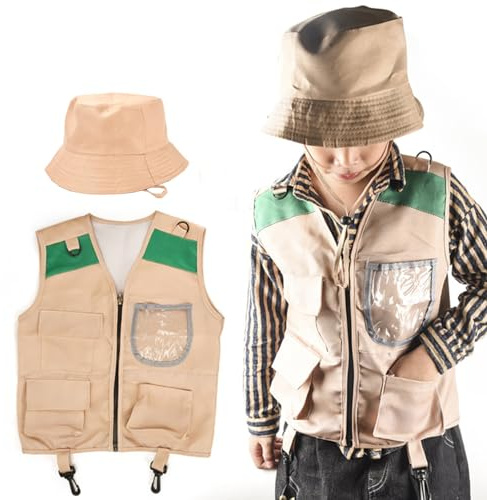 Generisch Ensemble de chercheurs pour enfants, jouet d'exploration, avec gilet, chapeau, pour enfants, nature, aventure, camping en plein air, jeux de rôle, camping, fête, exploration, pêche