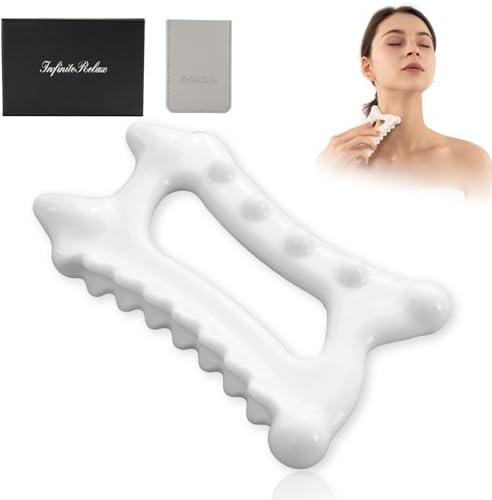 Gua Sha Massagegerät aus Keramik mit verschiedenen Massagepunkten für Körper-Gua Sha und Akupressur. Effektiv für gegen Cellulite, Falten & Anti-Aging, Lymphdrainage, Körper- und Gesichtsformung