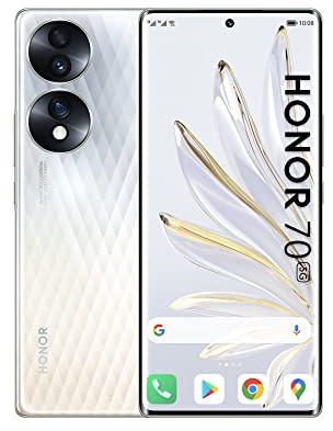 Honor 70 Smartphone 5G Android Téléphone Portable Android 256 Go 6,67 Pouces Grand écran OLED incurvé 120 Hz 54 MP Triple caméra arrière 4800 mAh Batterie 66 W Supercharge Argent (Reconditionné)