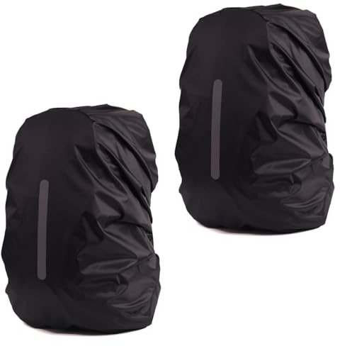 DIELOVEHUA 2 Stück Regenhülle Rucksack, Regenschutz Schulranzen mit Reflexstreifen, Rucksack Regenschutz, für Wandern Camping Reisen Radfahren Outdoor Aktivitäten, Schwarz XS, 15L-25L