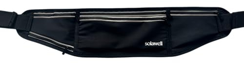 SOLAWELL Laufgürtel mit Wasserflaschenhalter – Hüfttasche mit Verlängerung zum Joggen, Wandern, Radfahren, Spazierengehen, Hydratations-Fanny-Packung – Schwarz (neue Version), Schwarz, Neu