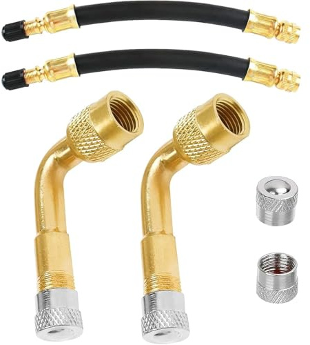 Däckventil förlängningsadapter, 90 graders ventilförlängning och 180 mm flexibelt gummidäck ventilförlängning koppar ventiladapter vinkelventilförlängning för bil motorcykel cykel scooter