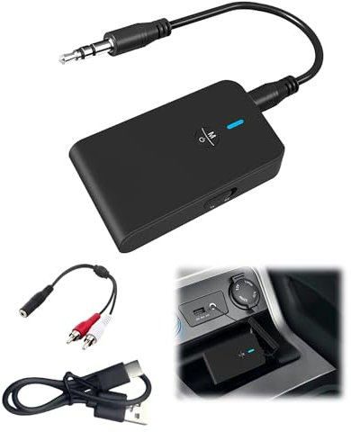 Upgraded Bluetooth 5.4 Receiver with 3.5mm RCA Jack, AUX Bluetooth Adapter for Home Car Stereo Speakers 6 Hours Playtime, Dual Connection to 2 Phones, Charge While Streaming & Easy Slide Control ON/Of