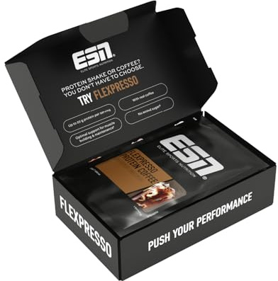 ESN Flexpresso Protein Coffee, Taster Box, 5 x 30g | Proteinpulver mit Kaffee, Protein-Kaffee mit bis zu 22g Protein je Portion - Made in Germany
