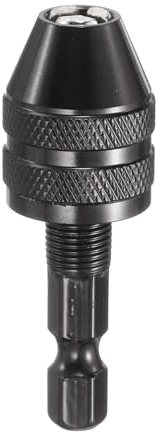 sourcing map Keyless Drill Chuck 1/4 Hex Shank Chuck Conversion Adapter 0.012-0.14 Quick Change for Round-Shank Cordless Screwdrivers Drills Power DIY Tools, Black