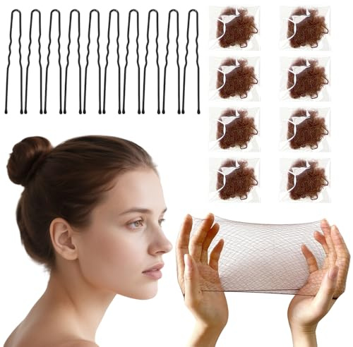 20 Piezas Redecilla Pelo Invisibles,Redecillas de Pelo elástica de Nylon,10 Piezas Negro Horquillas Pelo de U,para Camarera, Enfermera, Bailarinas, Azafatas de Línea Aérea(marrón)