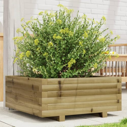HaoChrymec Fioriera da Esterno in Legno di Pino Impregnato, Vaso per Piante 60x60x26.5 cm, Cassetta Fioriera da Balcone Resistente, Ideale per Orto, Erbe Aromatiche e Fiori