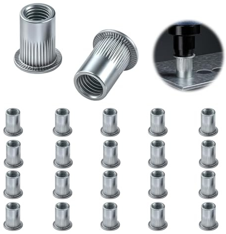 80PCS M6 Rivet Nuts, Threaded Inserts Rivnut Flat Head Threaded Insert Nutserts, Sliver Rivet Nut for Metal Sheets Automotive Furniture Industrial Equipment Electrical Applications